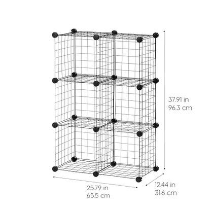 IRIS USA 6-Cube Modular Wire Cube Storage Organizer | Adjustable & Expandable Metal Shelving for Closet, Bathroom & Home Storage, Stackable Wire Grid - style: Cube - 6 Pack
