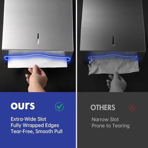 Gorlary Paper Towel Dispenser Wall Mount, Keyless Magnetic Closure, Silver | Brushed Stainless Steel, C-Fold Multifold Trifold Bathroom Paper Towel Holder, Ideal for Home, Kitchen, Bathroom - color: Large-silver-keyless