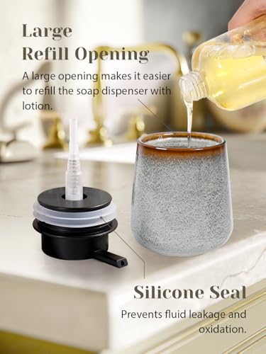 INGOFIN Ceramic Lotion Dispenser - 12 oz Refillable Hand Soap Dispenser Bathroom, Modern Liquid Dispenser with Pump, Dish Soap Dispenser for Kitchen, Kiln-Glazed Grey White - color: Grey and White