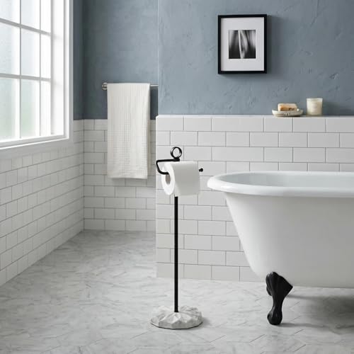 ROLABAM Toilet Paper Holder Stand with Extra Heavy Resin Base, Matte Black Free Standing Tissue Holder, No Tipping Design Fits Mega Rolls, Rustproof Metal Stand for Modern Bathroom - color: 012-matte Black