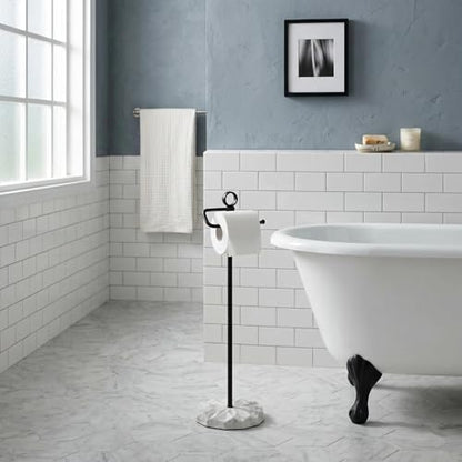 ROLABAM Toilet Paper Holder Stand with Extra Heavy Resin Base, Matte Black Free Standing Tissue Holder, No Tipping Design Fits Mega Rolls, Rustproof Metal Stand for Modern Bathroom - color: 012-matte Black