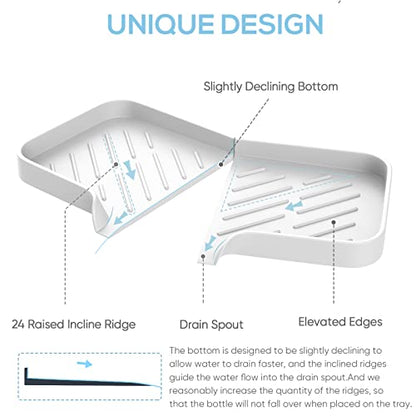 Kitchen Sink Tray,3 Pcs Silicone Sponge Holder for Kitchen Sink Organizer, Kitchen Soap Tray Self Draining Soap Dish for Bathroom - color: White-3 Pcs