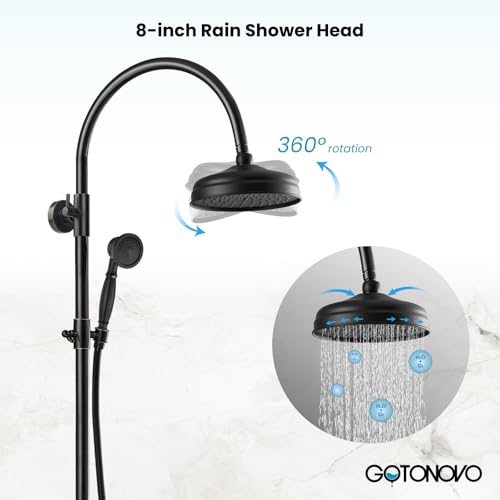 gotonovo Exposed Shower Faucet Set with Tub Spout Oil Rubbed Bronze | Brass Bathroom Shower System,8 Inch Rainfall Head with Handheld Spray and Tub Filler,Adjustable Height,6’’ Hole Distance - color: Bronze