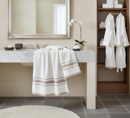 Bath Towels Set for Bathroom – Luxury 6-Piece Cotton Towels, Soft Absorbent & Quick Dry, 600 GSM Bath Towels for Bathroom, Hotel Spa Quality (White/Brown, 6- Bath Towel Set) - color: White/Brown