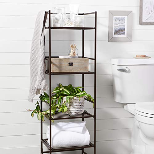 Amazon Basics 4-Tier Iron Towel Shelf Black 11.4"L x 11.8"W x 44.5"H | for Bathroom