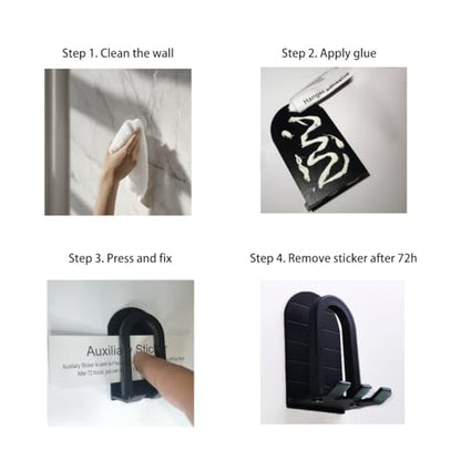 Wall Mounted Toothbrush Holder Set - Self Adhesive Bathroom Toothbrush Holder & Cup Set for Small Bathroom, Apartments or RVs, Includes 2 Cups and 2 Aluminum Toothbrush Holders (Black)