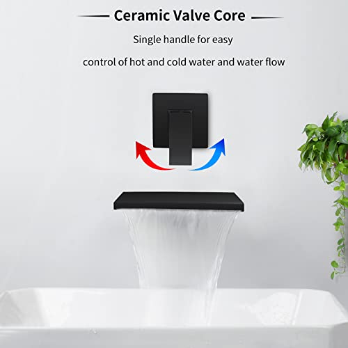 Wall Mount Bathtub Faucet,Brass Bathroom Waterfall Tub Faucet Single Handle Roman Tub Filler with Rough-in Valve,Matte Black,2Y3MK - color: Matte Black, size: 1 Handle Style B