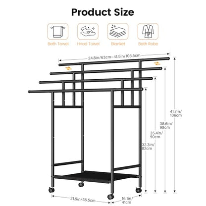 Homeiju Expandable Free Standing Towel Rack for Bathroom, 4 Tier Blanket Rack, Adjustable Blanket Holder for Bathroom, Towel Drying Rack Stand for Outdoor, Poolside, Black