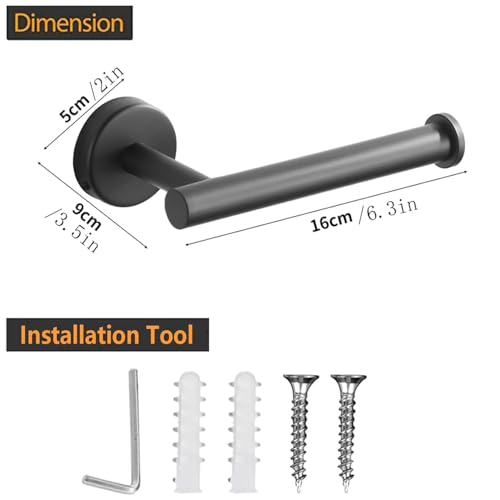Toilet Paper Holder - SUS 304 Stainless Steel Toilet Paper Holder Wall Mount, Toilet Paper Roll Holder for Bathroom, Kitchen, Washroom - Matte Black