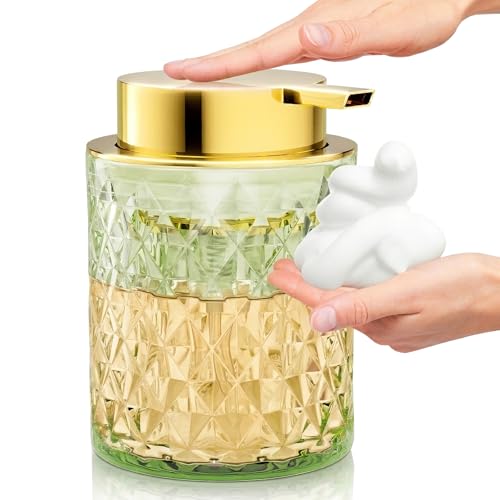 Bathroom Accessory Set, Foaming Soap Dispenser, Glass Hand Foaming Soap Dispenser, Refillable Pump Bottles for Liquid or Lotion, Crystal Decorative Handwash Dispenser for Bathroom, Kitchen,Green - color: Green Soap Dispenser