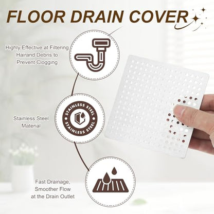 uxcell 1 Pcs Stainless Steel Floor Drain Cover, 2.4 Inches Shower Hair Catcher Drain Grate for Furniture Repair Bathroom Kitchen, Silver Tone(Square) - size: 2.4 Inches