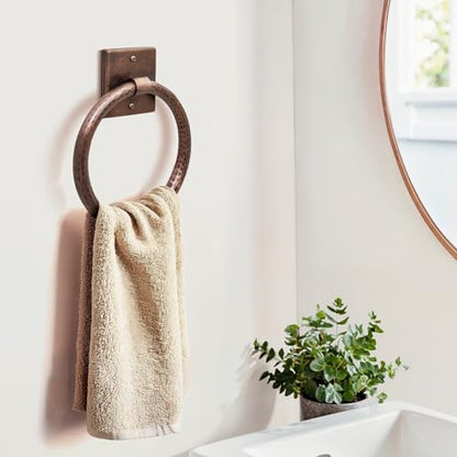 Monarch Abode Bathroom Towel Holder – 7-Inch Round Antique Copper Bathroom Hand Towel Holder for Bathrooms Wall, Metal Hand Hammered Towels Ring Wall Mount, Traditional Surface-Mounted Ring Hanger - color: Pure Copper, style: Traditional