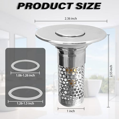 2 Pack Universal Bathroom Sink Drain Pop-Up Stopper, Bathroom Sink Stopper 1.06"-1.50" for Bathroom Sink Stainless Steel Floor Drain Strainer, Standard Universal Drain Strainer