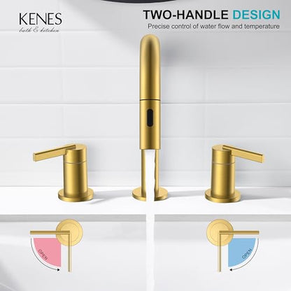Brushed Gold Pull Down Widespread Bathroom Faucet 2 Handle 3 Hole | Pull Out Bathroom Faucet with Pop Up Drain & Supply Lines, Lead-Free cUPC & NSF Certified, 8 Inch Faucet for Vanity RV Sink - color: Brushed Gold