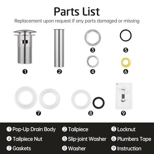 KES Bathroom Vessel Vanity Sink Pop Up Drain Stopper with Overflow | Brushed Nickel, for 1.6"-1.9" Sink Hole, All Metal Rustproof Brass and 304 Stainless Steel, Brushed Nickel, S2008A-BN - color: Brushed Nickel, style: With Overflow, 1 Pack