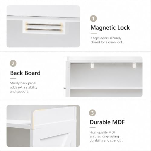 Over the Toilet Storage Cabinet, 66.92”H 7-Tier Bathroom Organizer Rack | Toilet Shelf with Side Cabinet and 2 Farmhouse Barn Doors,Freestanding Space Saver for Bathroom, Laundry, White