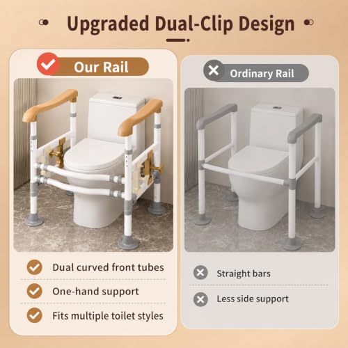 Toilet Safety Rails for Seniors, Adjustable Assist Bars with Suction Feet | High-carbon steel frame with large non-slip handles; width/height adjustable for bathroom, toilet, and elderly care use. - color: Yellow