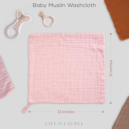 Muslin Baby Washcloths for Newborns, Pack of 8, 11"x11", Super Soft Cotton, Absorbent and Gentle, Baby Cotton Wipes, Baby wash Cloths - color: Pink and Fish