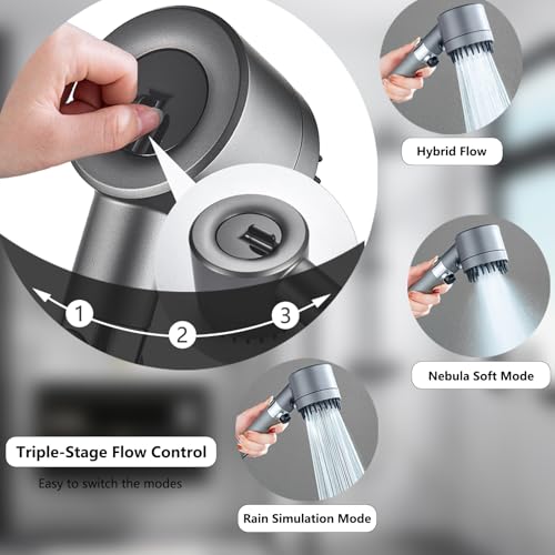 High Pressure Filtered Shower Head with Handheld for Hard Water | Ion Shower Head with 12 Replaceable Water Softener Filters,78" Anti-Burst Hose,Adjustable Bracket,4 Spray Modes,ON/OFF Switch