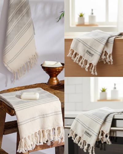 DEMMEX Organic Turkish Hand Towels for Bathroom – 100% Oeko-TEX Certified Turkish Cotton, Quick Dry, Lightweight Kitchen & Travel Towels, Diamond Weave, Large 18x36 Inches, Set of 2, Gray - color: Grey