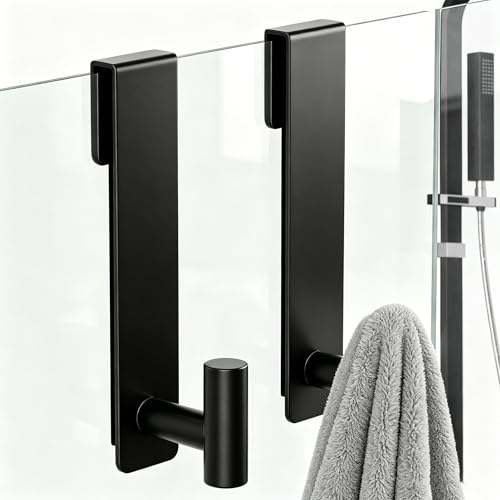 WUIVIUT T-Shape Heavy-Duty Stainless Steel Over The Glass Door Hooks - Frameless Glass Door Hooks for Bathroom Shower Towel Holder 19 cm Hook for Robe,Towels,Shower(T Shape 2 Pack, Fits 3/8'' Thick) - size: T Shape, 2 Pack