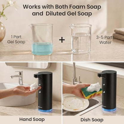 GentleJet EasyFoam Automatic Foaming Soap Dispenser, Touchless USB-C Rechargeable Sensor Pump, 304 Stainless Steel, Adjustable Foam, IPX5 Water-Resistant for Bathroom & Kitchen, 10 fl oz / 300 mL - color: Black