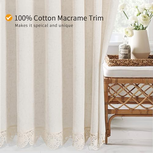 Long Boho Farmhouse Shower Curtain Set with Liner, Linen Bohemian French Country Bathroom Curtain 72x78 - Beige/Cream - color: Beige-liner Set, size: 72"W x 78"L (Pack of 1)