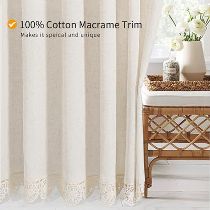 Extra Long Boho Farmhouse Shower Curtain Set with Liner, Linen Bohemian French Country Bath Curtain 72x84 - Beige/Cream - color: Beige-liner Set, size: 72"W x 84"L (Pack of 1)