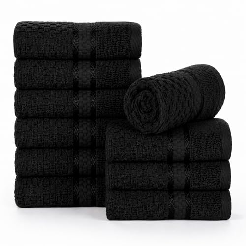 100% Cotton Washcloths 12x12 Inches, Popcorn Textured, Soft & Absorbent, Quick Dry, Set of 10, Black - color: Black, size: Pack of 10