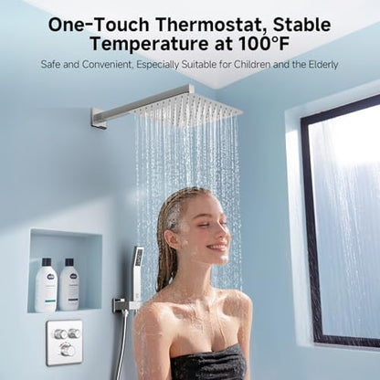 SR SUN RISE 100℉ Brushed Polished Chrome Shower System,10 Inch | Luxury Rainfall Shower Head,High-Pressure Handheld Shower,Soild Brass,Wall Mount,Valve and Trim Kit Included - color: Polished Chrome, style: 10"