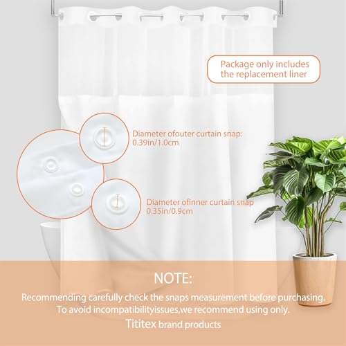 Tititex Fabric Snap-in Replacement Shower Curtain Liner 56x49 Inch Waterproof Removable with Magnets (Fits 60x71 Inch Bath Curtain), White - size: 56"W x 49"L (Pack of 1)