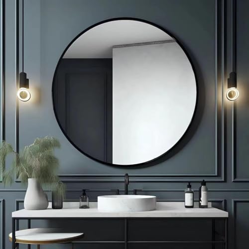 USHOWER 36 Inch Round Bathroom Mirrors for Over Sink | Circle Mirror with Metal Frame, Black Wall Mirror for Vanity, Entryway, Living Room, Hallway and Bedroom Decor - color: Black, size: 36"L x 36"W