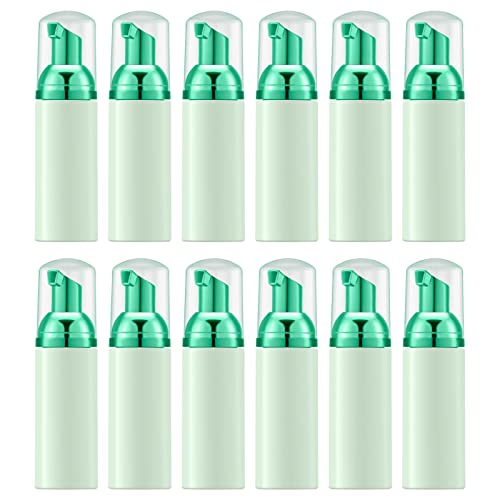 Lil Ray 2 Oz Empty Green Foam Pump Bottle, Travel Foamer Soap Dispenser for Lash Shampoo, Hand Soap, Foaming Cleaner(Green Pump, 12 PCS) - color: Green