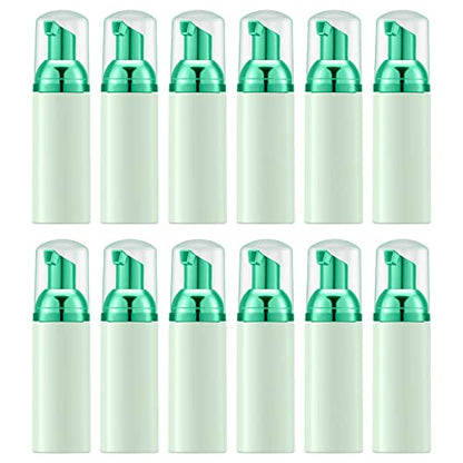 Lil Ray 2 Oz Empty Green Foam Pump Bottle, Travel Foamer Soap Dispenser for Lash Shampoo, Hand Soap, Foaming Cleaner(Green Pump, 12 PCS) - color: Green