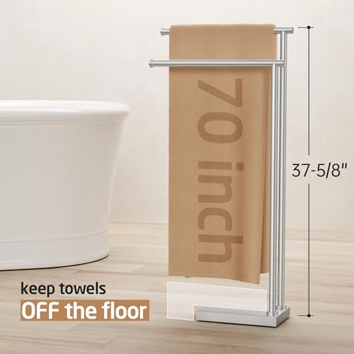 KES Free Standing Towel Racks for Bathroom with 3X Thicker Base, 2-Tier | Towel Rack Stand for Bathroom Floor, Upgrade Steady Design, Pro-Grade 18/8 Stainless Steel Brushed Finish, BTH239A-2 - size: 33-37 inch (2-tier, Variable Height)