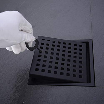 6 inch Stainless Steel Shower Floor Drain with Threaded Adapter, Removable Grid Cover, Black - color: Matte Black