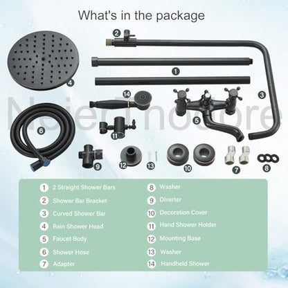NeierThodore Oil Rubbed Bronze Shower Faucet Set Complete Shower System 8 Rain Shower 2 Cross Knobs Wall Mounted Mixer Bathroom Shower Tub Tap Bathroom Fixtures Wall Mount - color: Oil Rubbed Bronze, size: 8 Inch 3 Modes