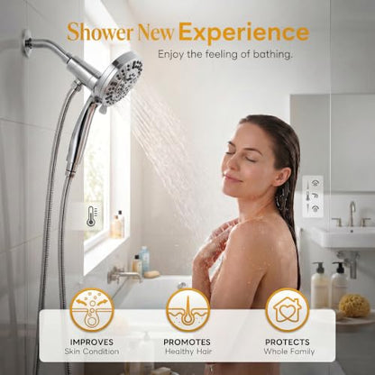 High Pressure Handheld Shower Head Chrome,9 Function Sprays Magnetic Rain Shower Head with Handheld,Anti-clog Nozzles, Built-in Power Wash to Clean Tub - color: Chrome