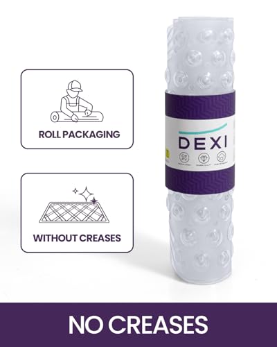 DEXI Bathtub Mat Non Slip 16x35, Shower Floor Mats for Bathroom Bath Tub | Clear Washable Oval Bathmat, Suction Cups and Drain Holes to Keep Tubs Clean - color: Clear
