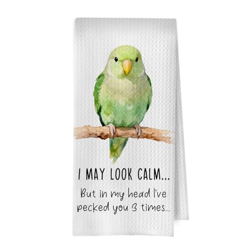 Funny Parrot Kitchen Towels - Bird Gifts Decorative Waffle Dish Towels, Bird Lovers Gifts for Women Hand Towel, Parrot Decor Tea Towel, 16x24 Inch - color: Parrot-01
