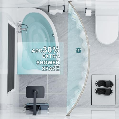 Curved Shower Curtain Rod, Adjustable 40-72 Inches, Nickel | Easy Installation, Rust proof, Expandable Curved Shower Rods for Bathroom, Need to Drill - color: Brush Nickel