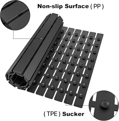 BEMISO Shower Mat Non Slip Bathtub Mat with Suction Cups and Drain Holes 27.5 x15.7 Inch Bath Mat for Tub & Shower.Easy Dry,Easy to Cut,Eco-Friendly - color: Black, size: 27.5 x 15.7 inches