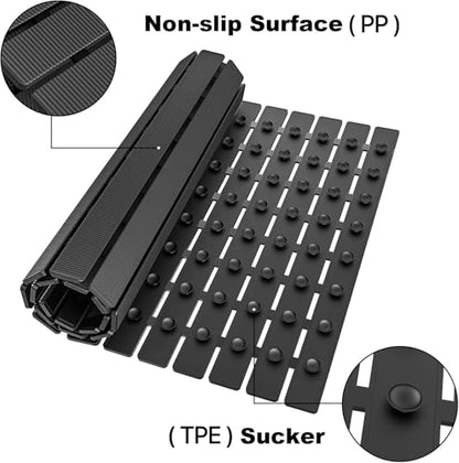 BEMISO Shower Mat Non Slip Bathtub Mat with Suction Cups and Drain Holes 27.5 x15.7 Inch Bath Mat for Tub & Shower.Easy Dry,Easy to Cut,Eco-Friendly - color: Black, size: 27.5 x 15.7 inches