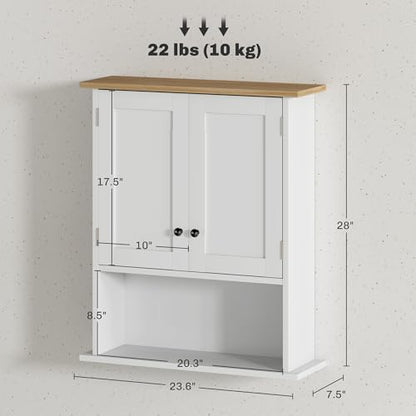 HOMCOM Bathroom Wall Cabinet Modern Over Toilet Medicine Cabinet White | Wall Mounted, 2 Doors, Adjustable Shelf