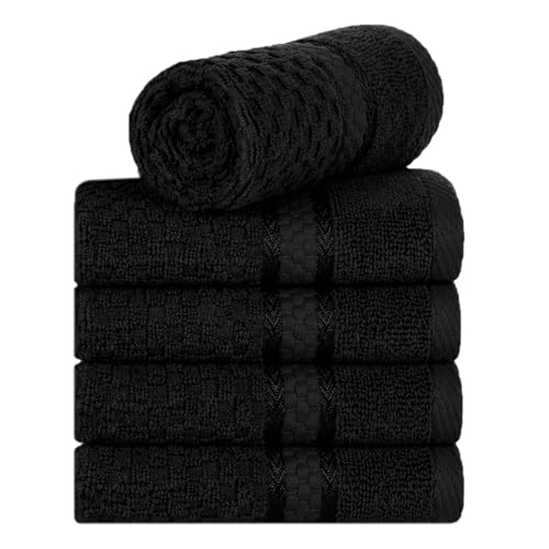 100% Cotton Washcloths 12x12 Inches, Popcorn Textured, Soft & Absorbent, Quick Dry, Set of 5, Black - color: Black, size: Pack of 5