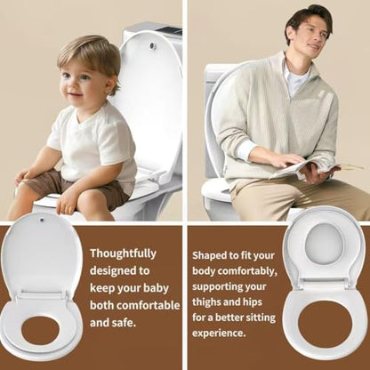 Round Toilet Seat with Built-In Toddler Seat, 2-in-1 Potty Training, White | Soft Close, Magnetic Child Seat, Quick Release, Easy Clean PP Plastic for Adults & Kids, Fits Most Standard Round Toilets - color: White, size: with toddler seat 1 Pack