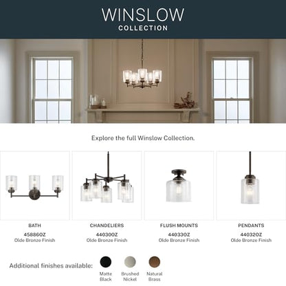 Kichler Winslow 21.5" Vanity Light in Olde Bronze®, 3-Light Transitional Bathroom Light with Clear Seeded Glass. (21.5" W x 9.25" H), 45886OZ - color: Old Bronze, size: 21.5"
