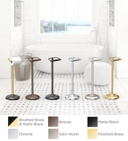 Gatco 1436MXB, Freestanding Toilet Paper Holder, 22” H, Matte Black Polished Brass/Floor Standing Weighted Base Toilet Paper Holder Stand - color: Matte Black Polished Brass