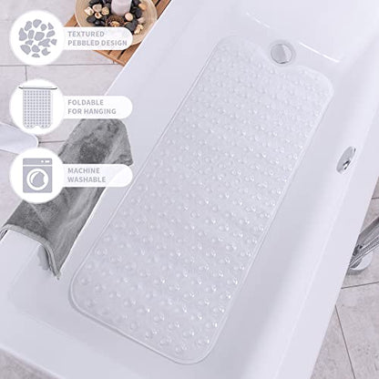 ROSMARUS Shower Mat Non-Slip, Extra Long 16” x 39”, Clear | Non-Slip, Extra Long, Bath Mat for Tub, Bathroom Shower Floor Mat