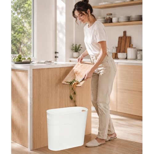 ROYFACC Small Trash Can Plastic Bathroom Wastebasket 3.2 Gallon Slim Garbage Container Bin with Handle for Home Kitchen Bathroom Bedroom Office, 2 Pack (White) - color: White